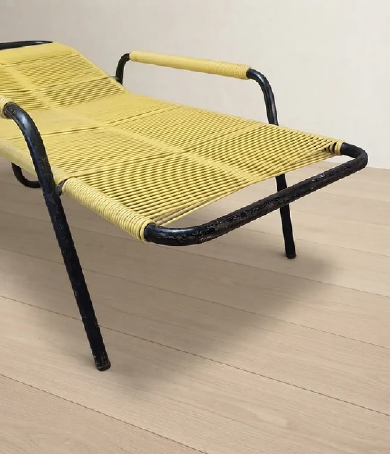 Sedia lounge in corda gialla in metallo tubolare, anni '70 5