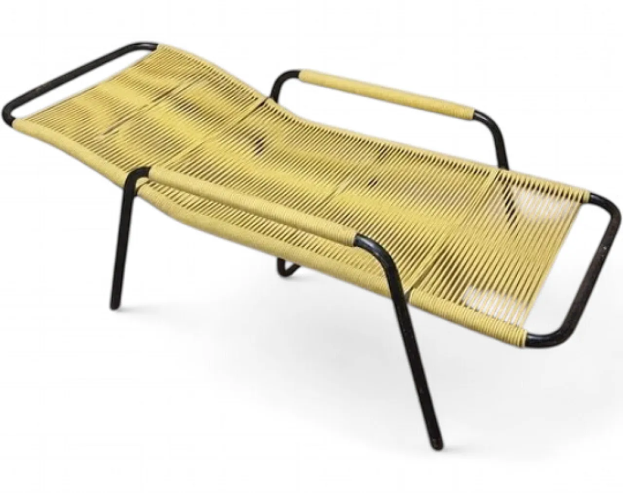 Sedia lounge in corda gialla in metallo tubolare, anni '70 11