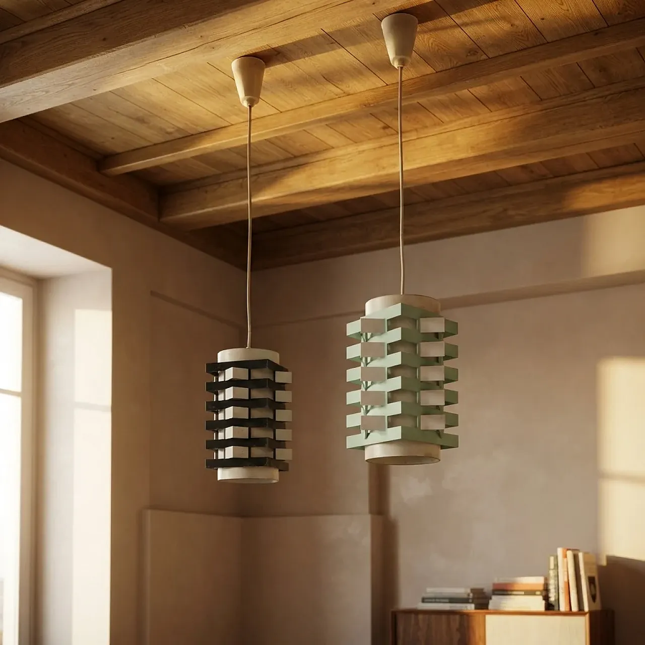 Coppia di lampade da tavolo, design scultoreo in metallo, anni '70 2