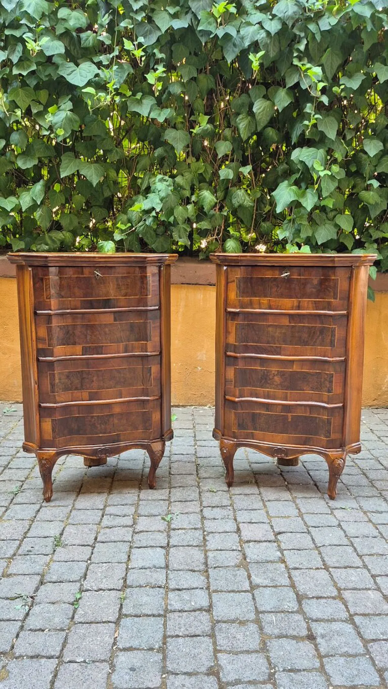 Pair of walnut and briar laminated cornerboards, late 19th century 1
