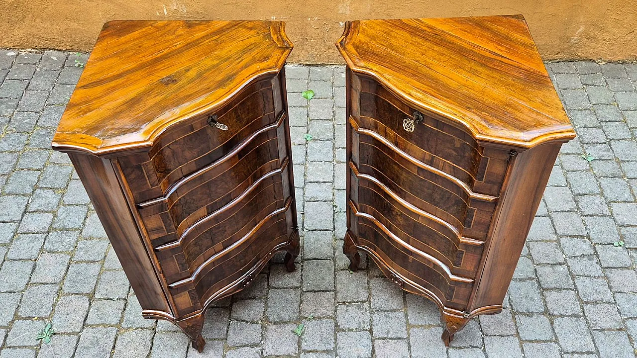 Pair of walnut and briar laminated cornerboards, late 19th century 3