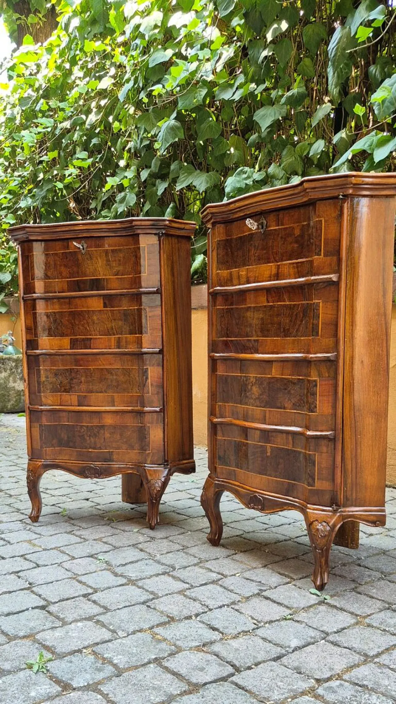Pair of walnut and briar laminated cornerboards, late 19th century 9