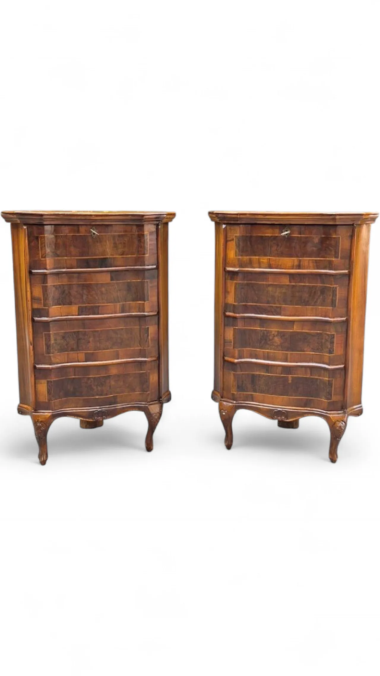 Pair of walnut and briar laminated cornerboards, late 19th century 11