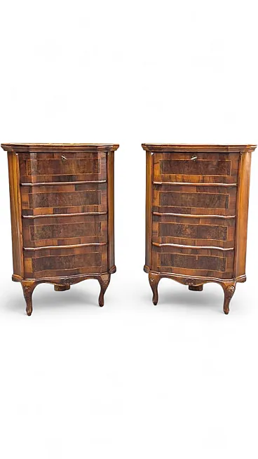 Pair of walnut and briar laminated cornerboards, late 19th century