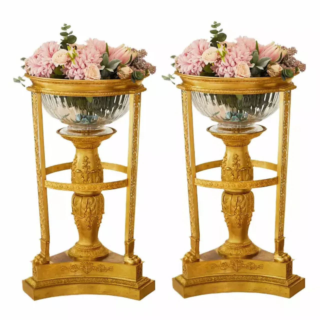 Pair of bronze and glass flowerpots, late 19th century 1