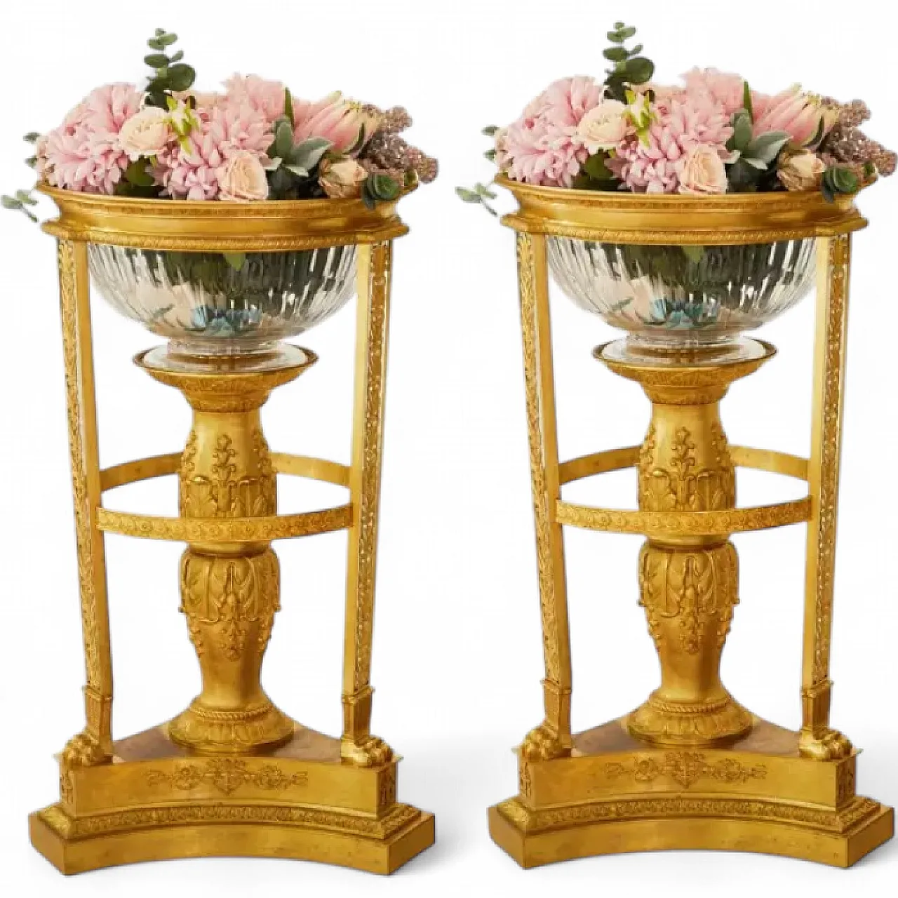 Pair of bronze and glass flowerpots, late 19th century 8