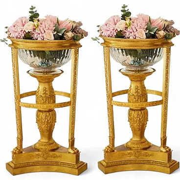Pair of bronze and glass flowerpots, late 19th century
