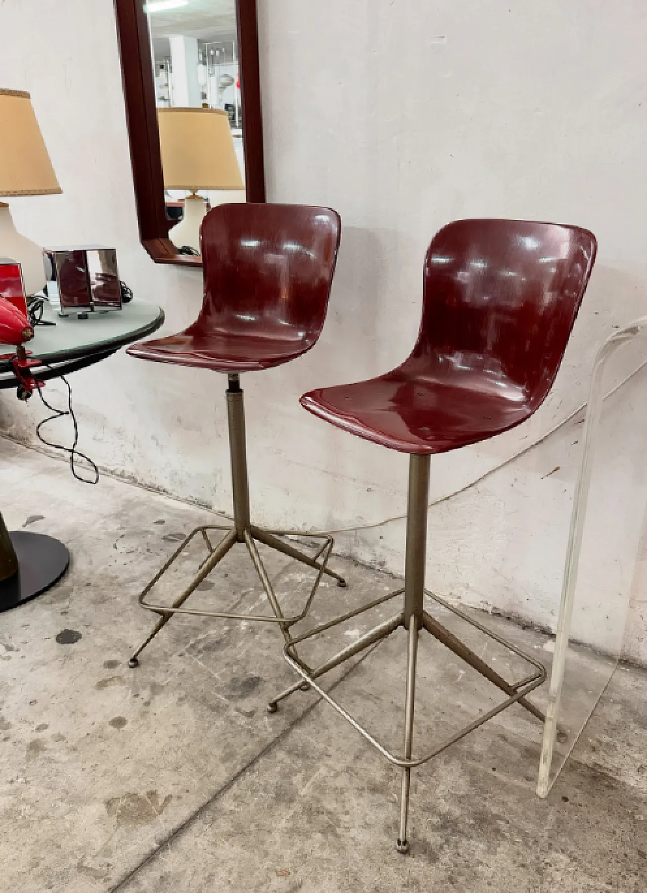 Pair of revolving bar stools by Carlo Ratti in Bakelite, 1970s 1