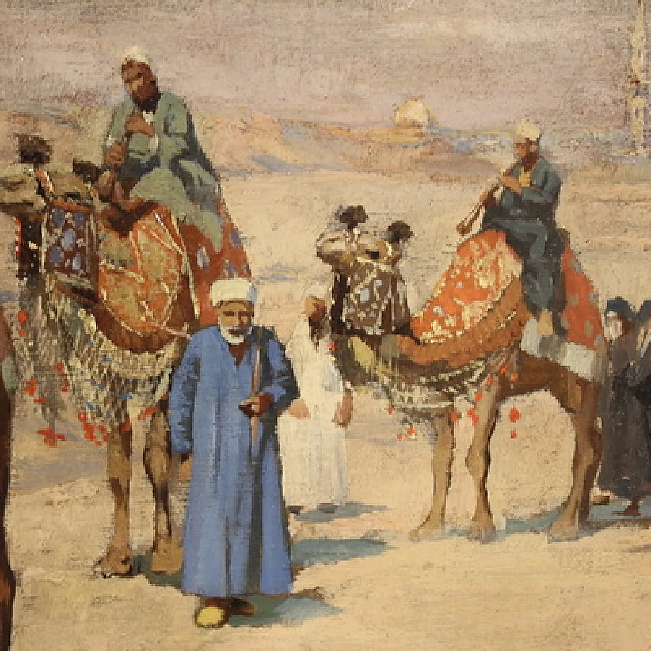 Orientalist painting signed A. Rossi and dated 1893, caravan in the desert 4