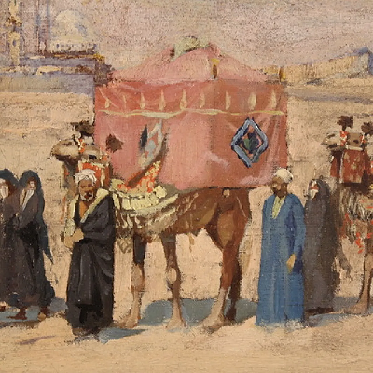 Orientalist painting signed A. Rossi and dated 1893, caravan in the desert 6