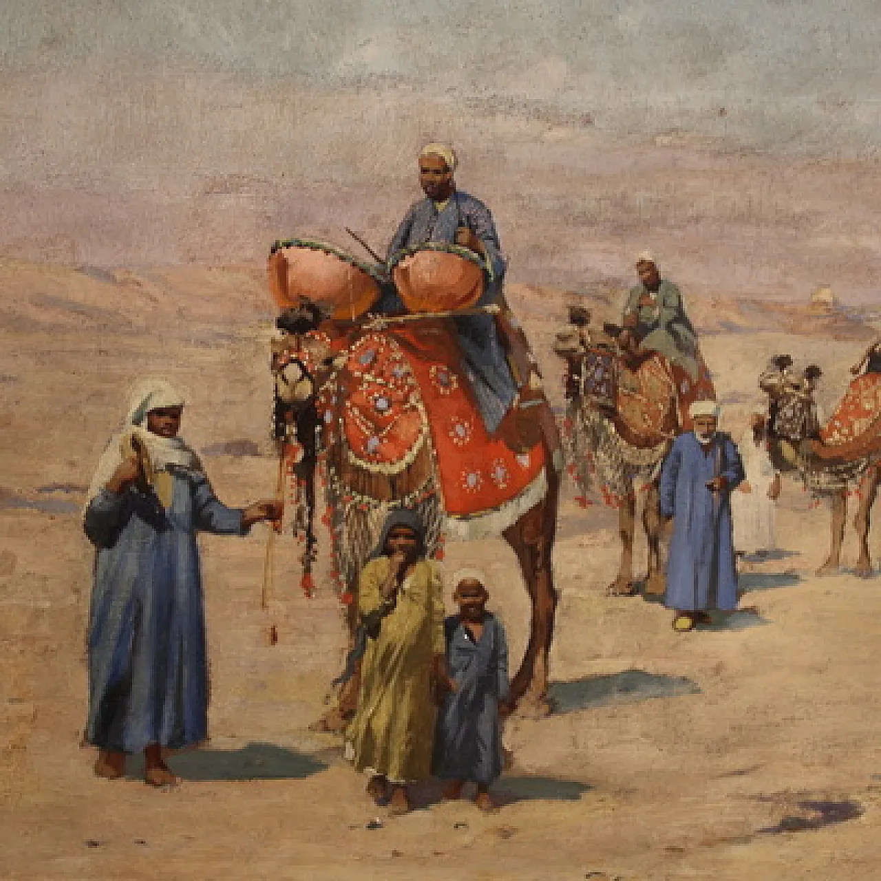 Orientalist painting signed A. Rossi and dated 1893, caravan in the desert 7