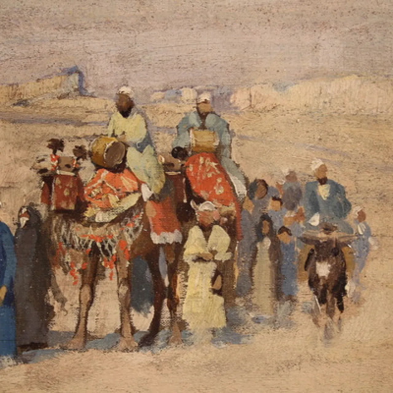 Orientalist painting signed A. Rossi and dated 1893, caravan in the desert 9