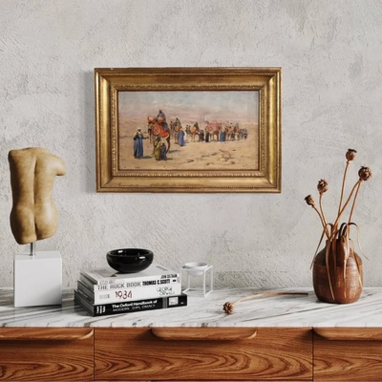Orientalist painting signed A. Rossi and dated 1893, caravan in the desert 12