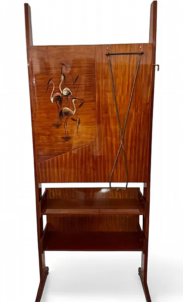 Mahogany bar cabinet with pull-out top and integrated light, 1960s