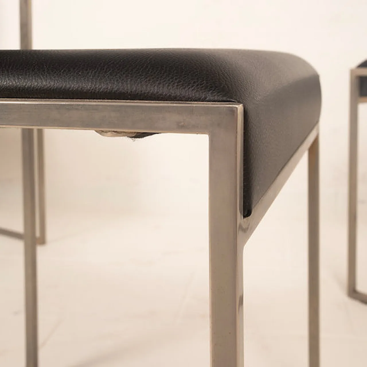 6 SQ brushed steel and eco-leather dining chairs by Willy Rizzo, 1970s 11