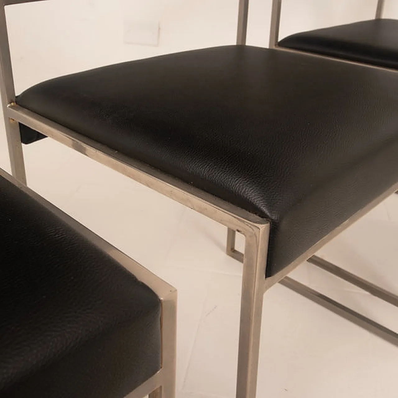 6 SQ brushed steel and eco-leather dining chairs by Willy Rizzo, 1970s 12