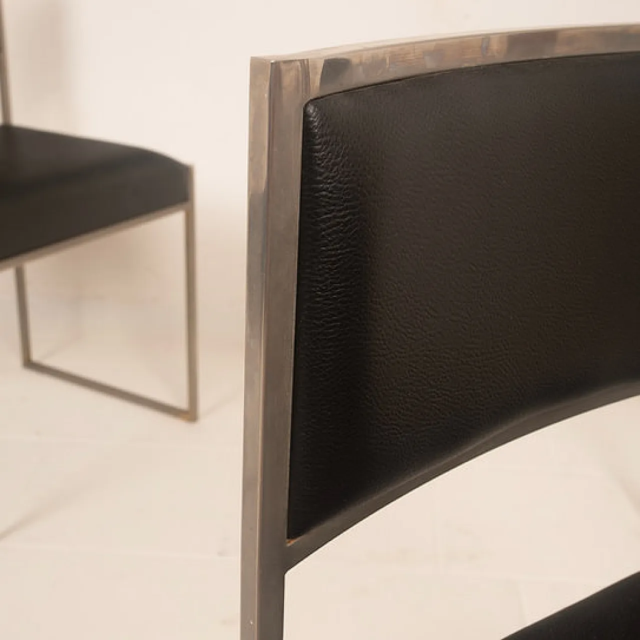 6 SQ brushed steel and eco-leather dining chairs by Willy Rizzo, 1970s 13