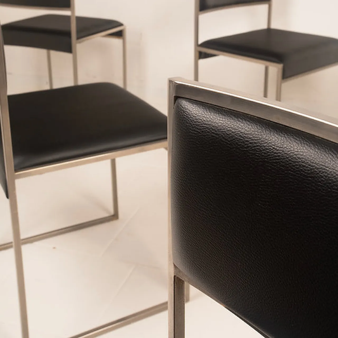 6 SQ brushed steel and eco-leather dining chairs by Willy Rizzo, 1970s 14