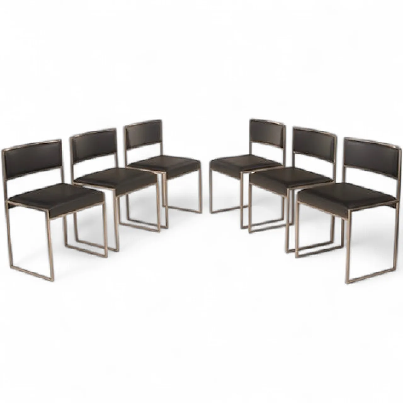 6 SQ brushed steel and eco-leather dining chairs by Willy Rizzo, 1970s 15