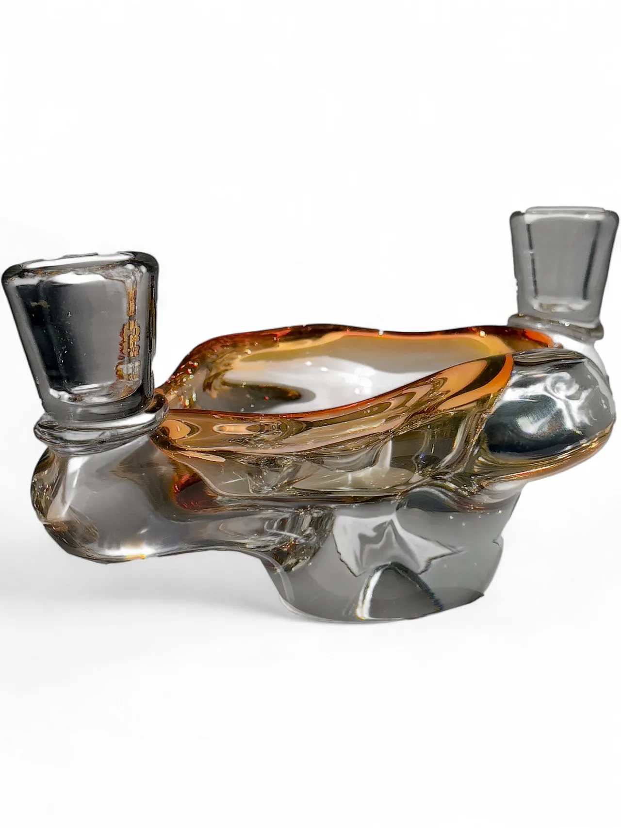 Murano glass ashtray with 2 candle holders, amber and clear, 1960s 5