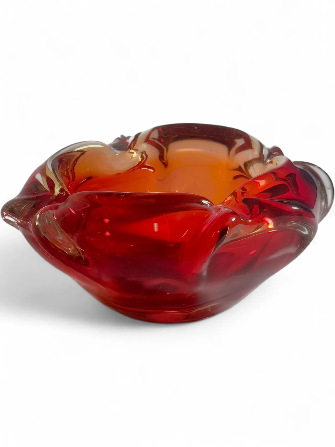 Posacenere in vetro in stile boemo, rosso e arancione, anni '60 6