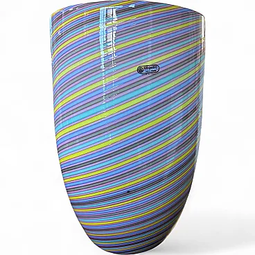 Multicolored striped Murano glass vase with label, 1970s