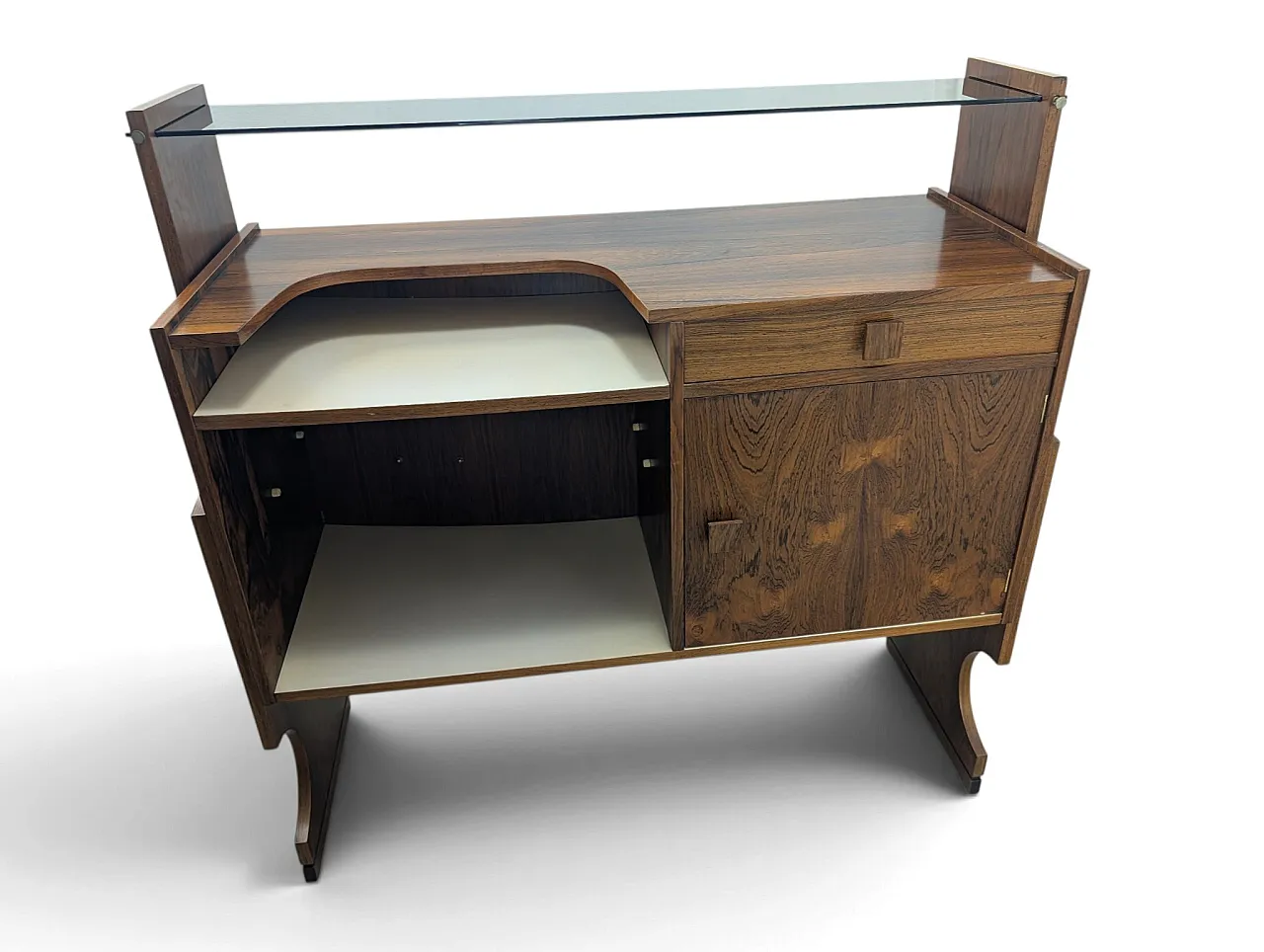 Wooden bar counter with stools and cabinet, 1960s 5