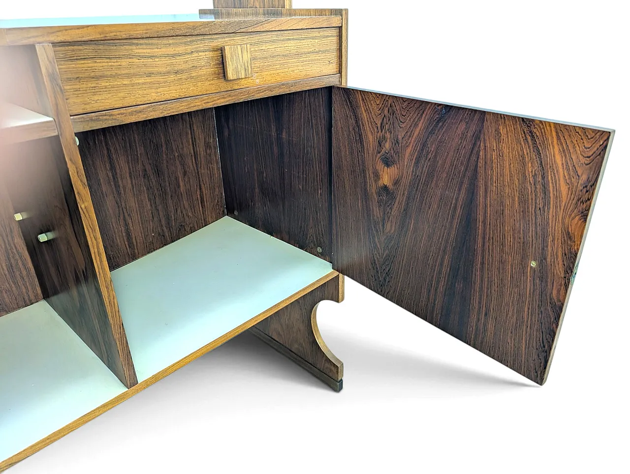 Wooden bar counter with stools and cabinet, 1960s 6