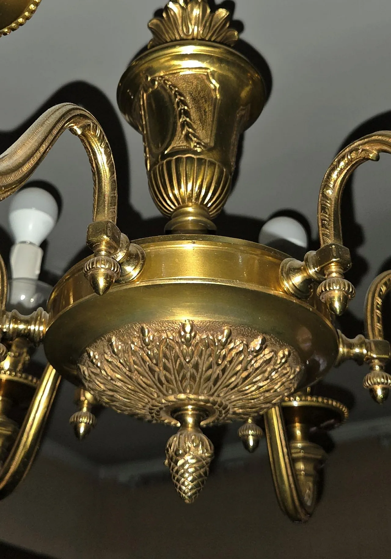6 Light solid brass Chandelier mid century style, 1960s 3
