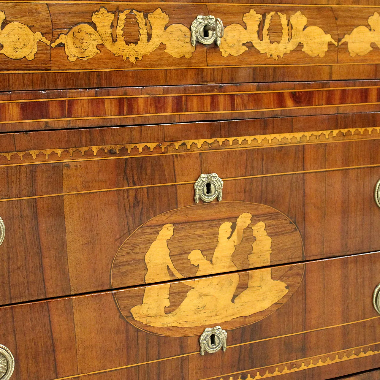 Louis XVI chest of drawers in inlaid walnut, 19th century Italy 14