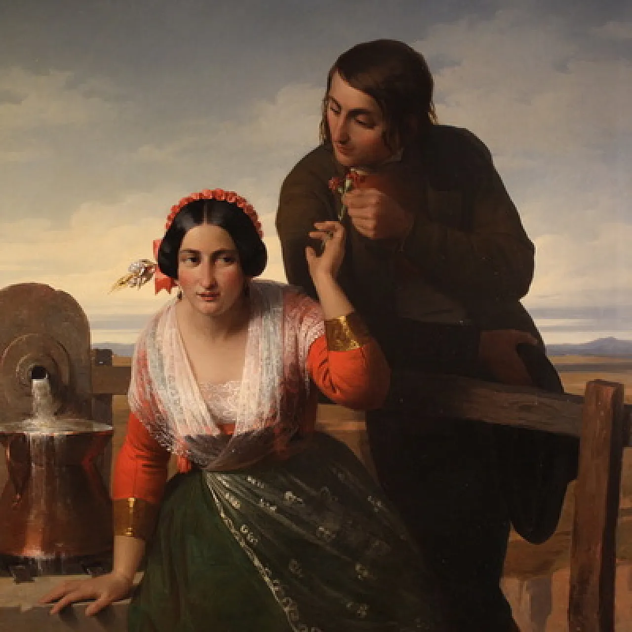 Grande quadro siglato FB e datato 1853, gli innamorati 2