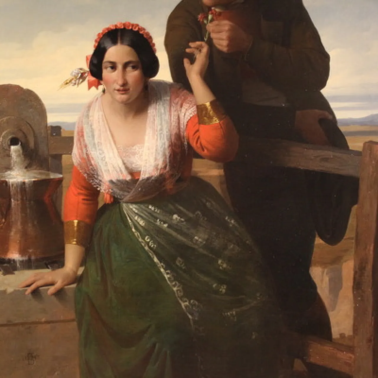 Grande quadro siglato FB e datato 1853, gli innamorati 7