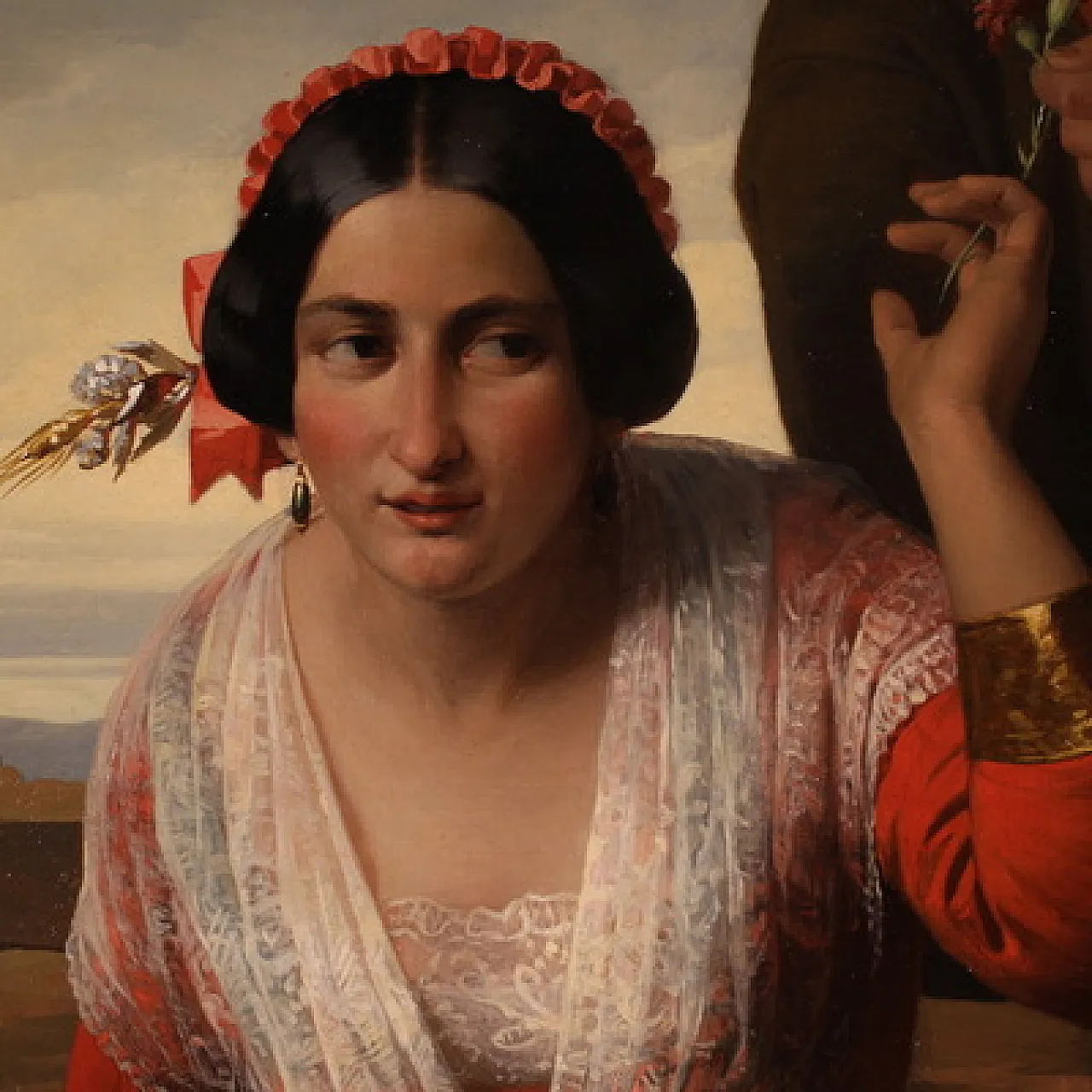 Grande quadro siglato FB e datato 1853, gli innamorati 8