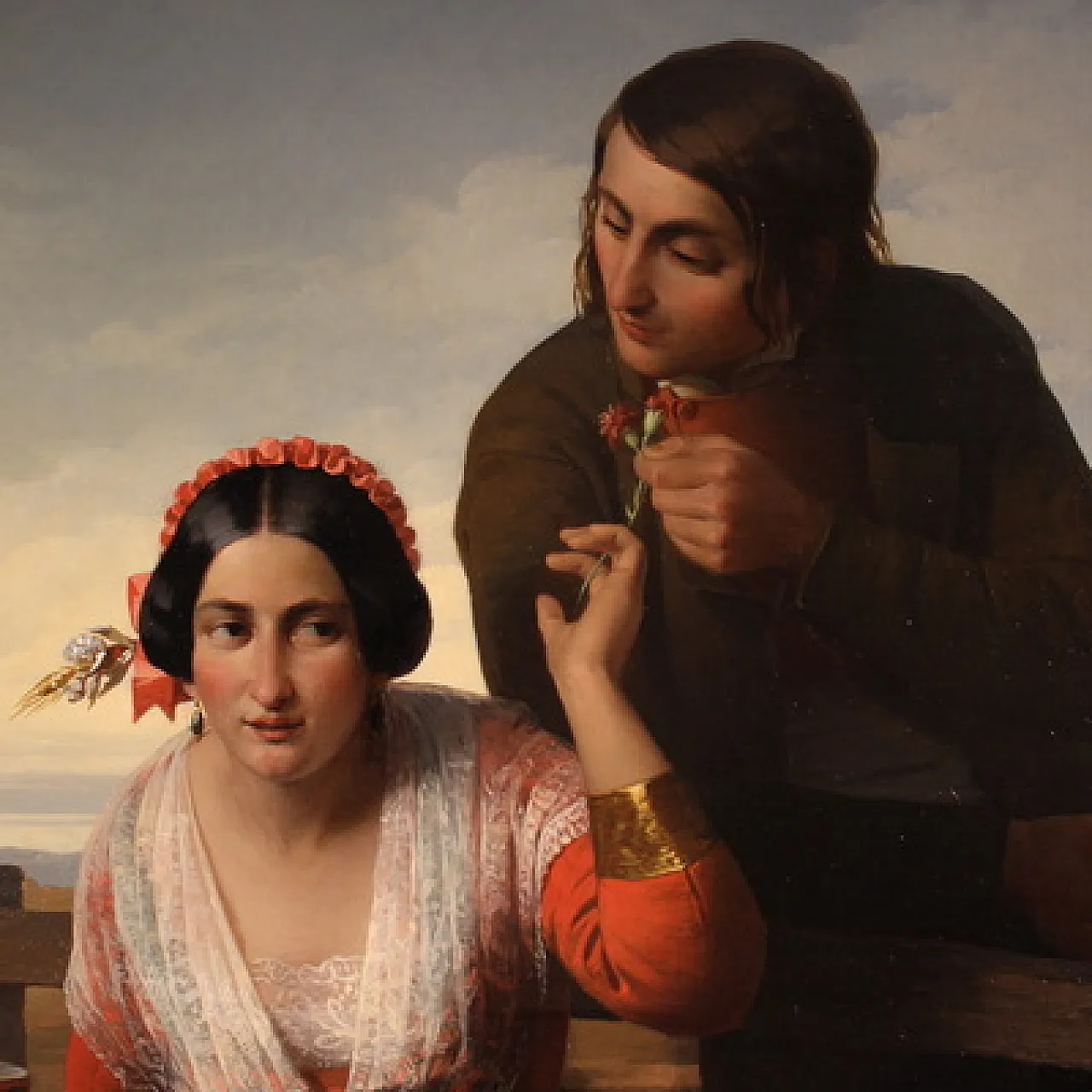 Grande quadro siglato FB e datato 1853, gli innamorati 9