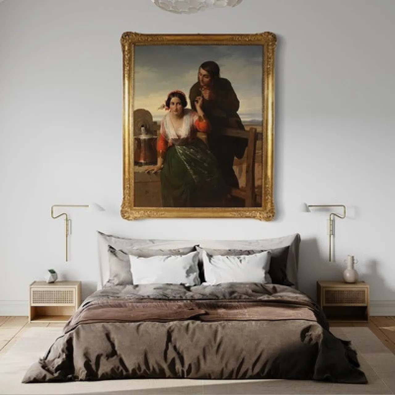 Grande quadro siglato FB e datato 1853, gli innamorati 12