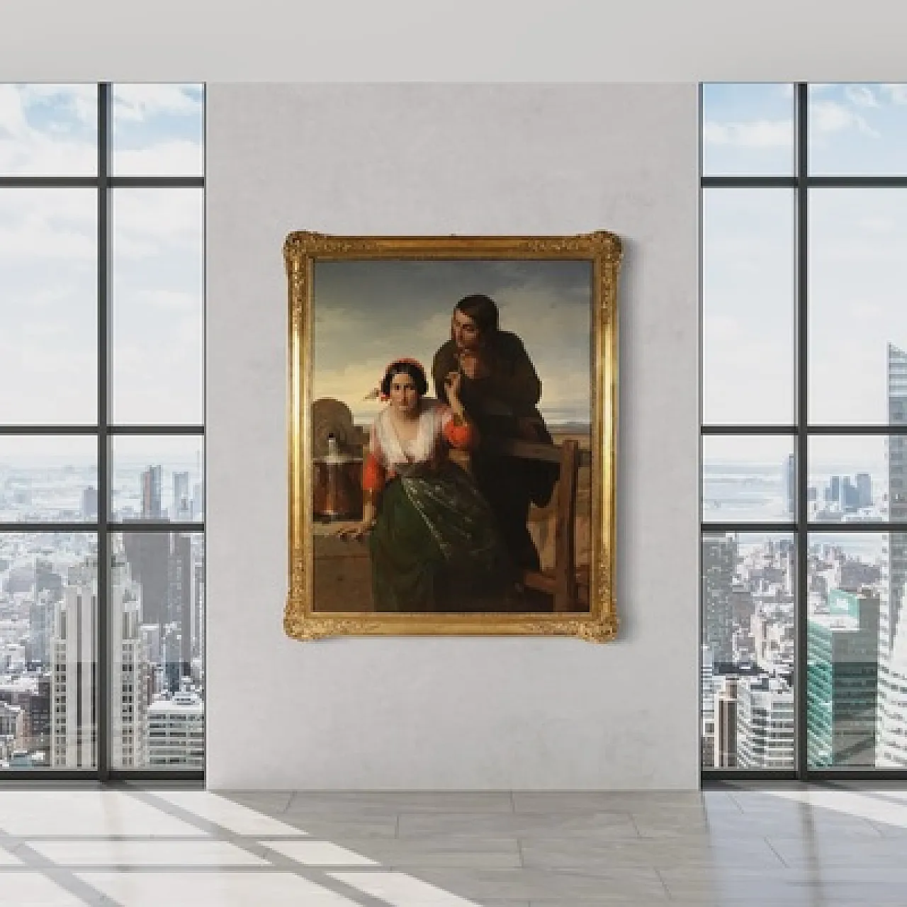 Grande quadro siglato FB e datato 1853, gli innamorati 13