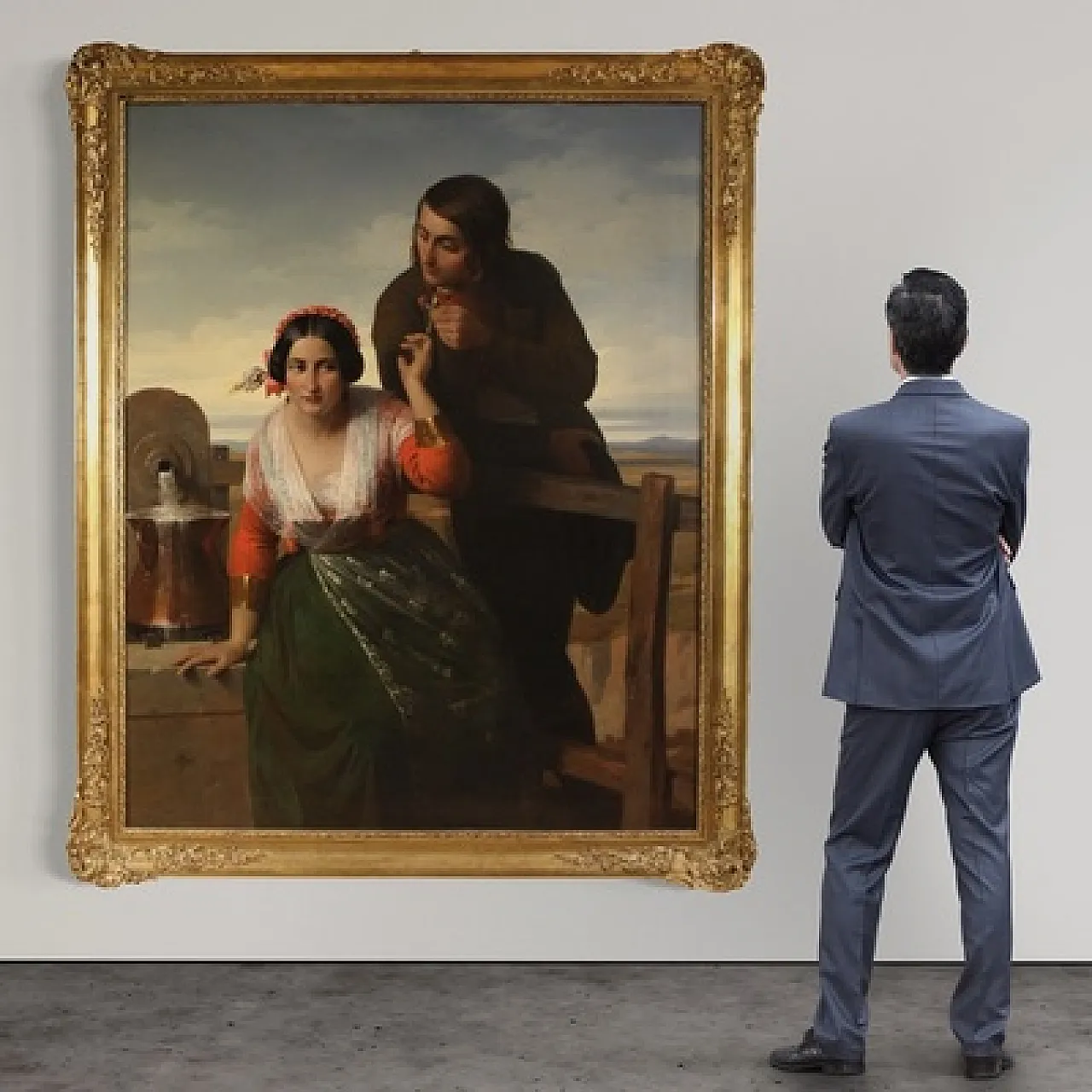 Grande quadro siglato FB e datato 1853, gli innamorati 14