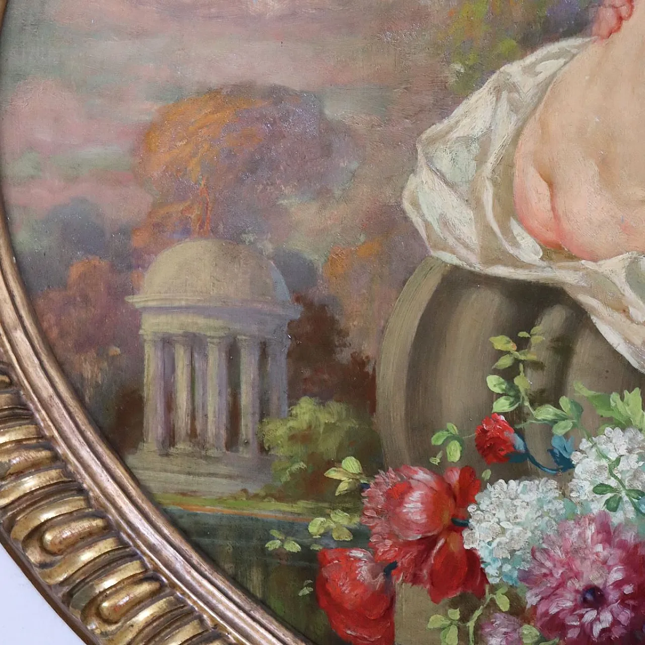 Oil painting on wood signed G. Ceragioli, putti with flowers, early 1900s 5