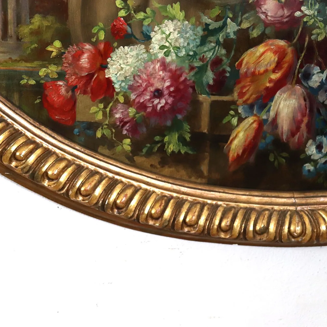 Oil painting on wood signed G. Ceragioli, putti with flowers, early 1900s 15