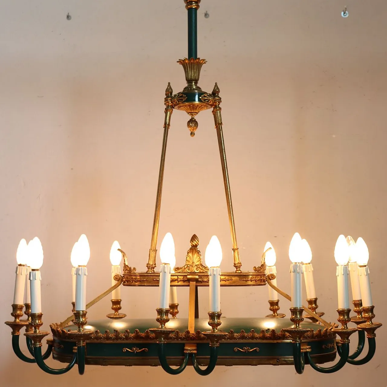 Maestoso lampadario 20 luci in bronzo, inizi '900 4