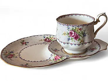 Petit Point tea set in porcelain by Royal Albert, 1960s