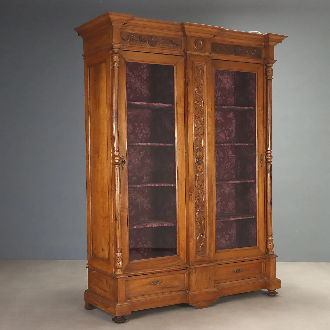 Walnut display cabinet with glass doors, late 19th century 1