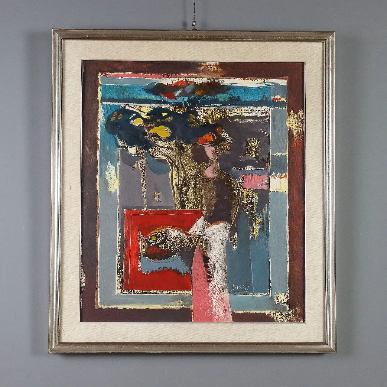 Painting by Gelindo Baron, oil on canvas, 20th century 1