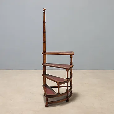 Library ladder in walnut-stained beech, 20th century