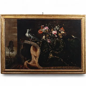 Still Life with Flowers and Birds, oil on canvas, 17th century