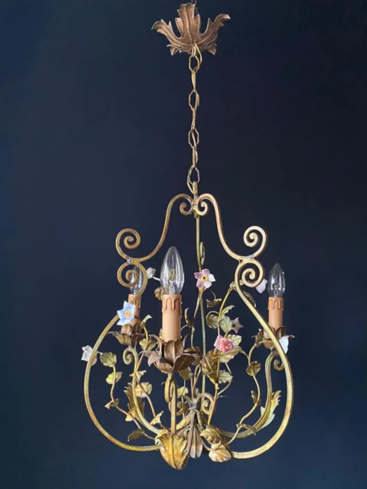 Iron chandelier with flowers, 1960s 1
