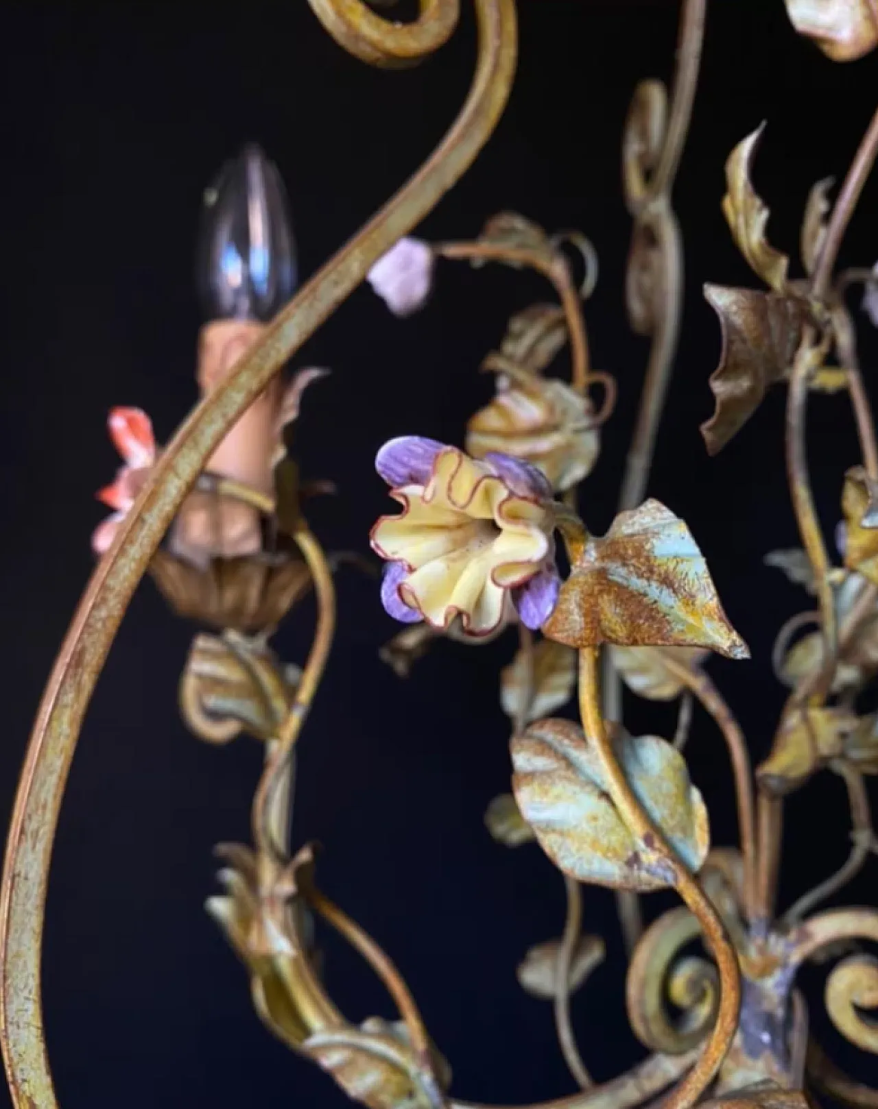 Iron chandelier with flowers, 1960s 4