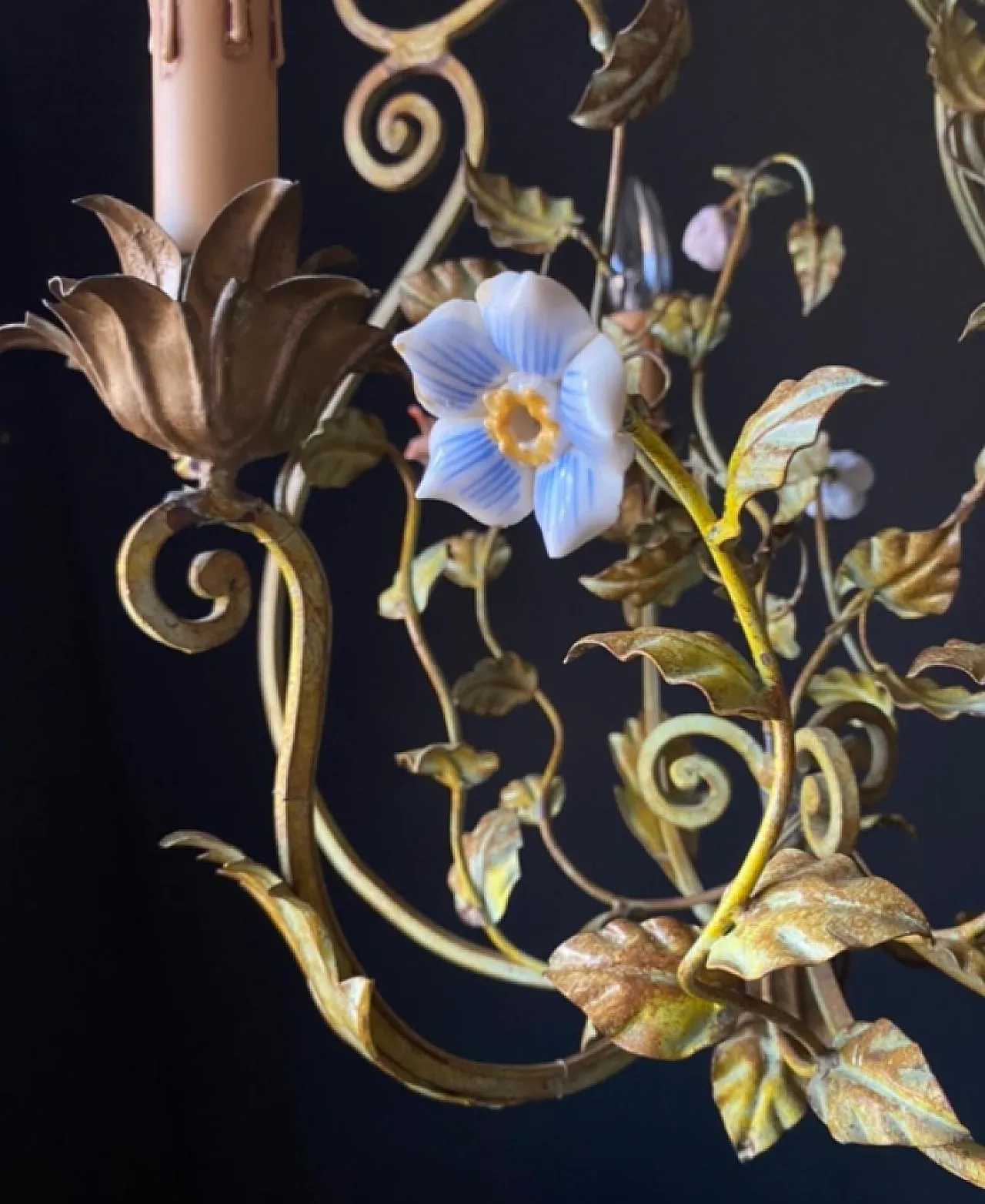 Iron chandelier with flowers, 1960s 5