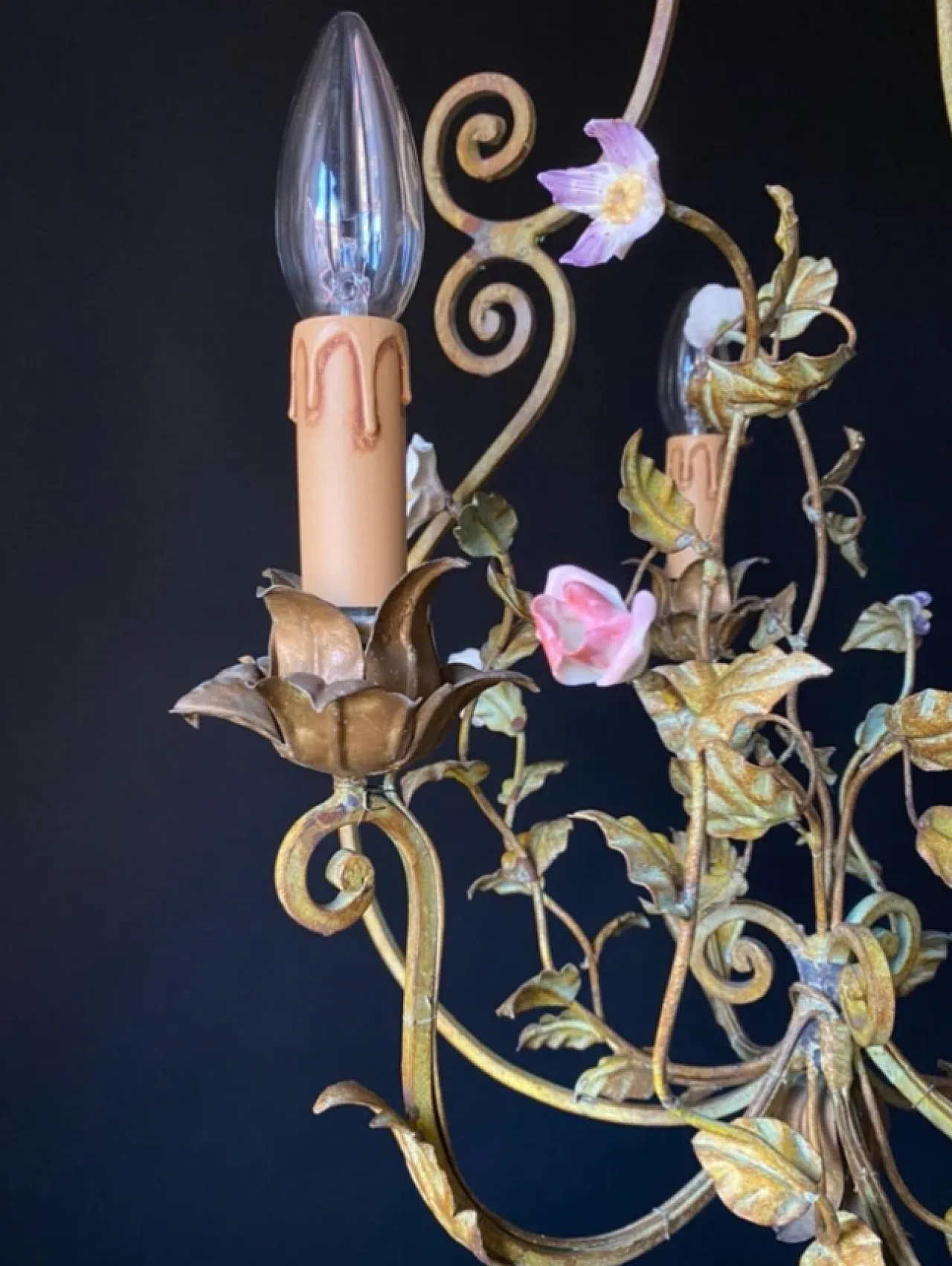 Iron chandelier with flowers, 1960s 6