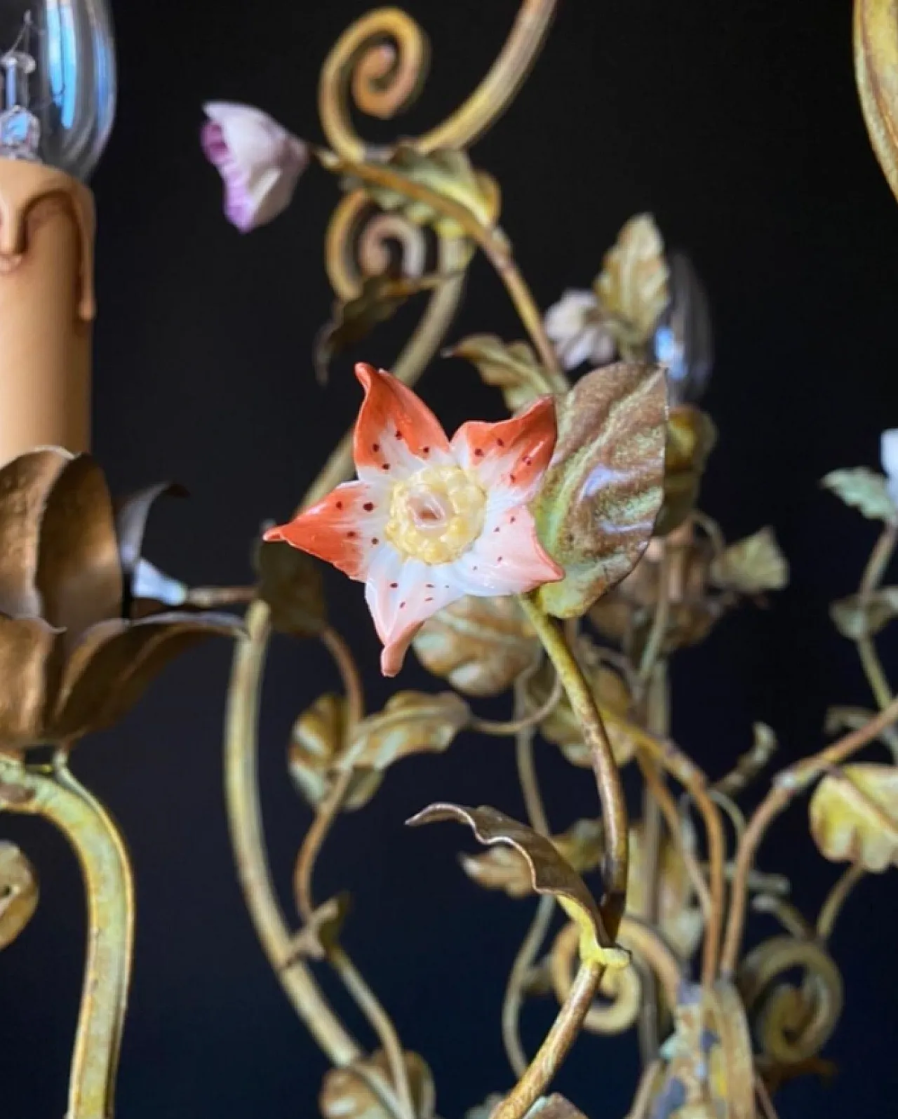 Iron chandelier with flowers, 1960s 7